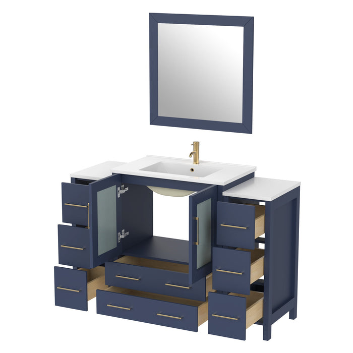 54" Single Sink Modern Bathroom Vanity Set with White Ceramic Top & Free Mirror – Large Storage Cabinet with 8 Drawers VA3030-54 - HomeBeyond