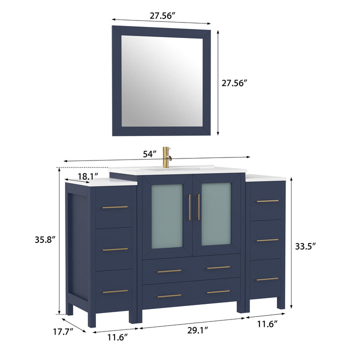 54" Single Sink Modern Bathroom Vanity Set with White Ceramic Top & Free Mirror – Large Storage Cabinet with 8 Drawers VA3030-54 - HomeBeyond