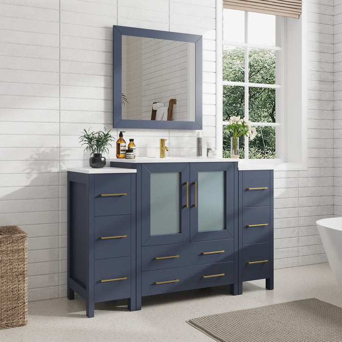 54" Single Sink Modern Bathroom Vanity Set with White Ceramic Top & Free Mirror – Large Storage Cabinet with 8 Drawers VA3030-54 - HomeBeyond