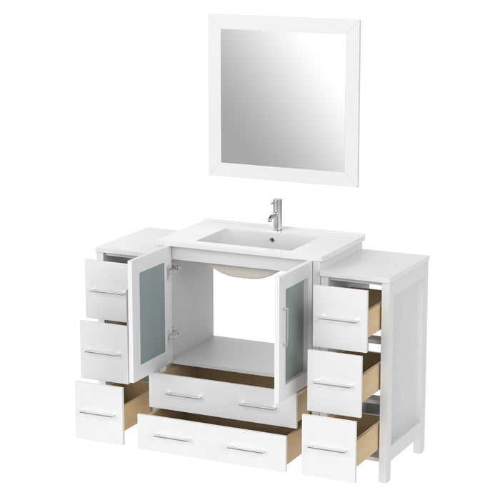 54" Single Sink Modern Bathroom Vanity Set with White Ceramic Top & Free Mirror – Large Storage Cabinet with 8 Drawers VA3030-54 - HomeBeyond