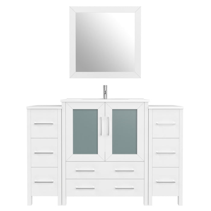 54" Single Sink Modern Bathroom Vanity Set with White Ceramic Top & Free Mirror – Large Storage Cabinet with 8 Drawers VA3030-54 - HomeBeyond