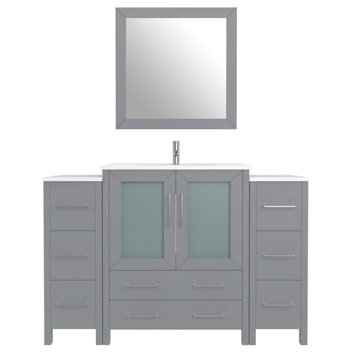54" Single Sink Modern Bathroom Vanity Set with White Ceramic Top & Free Mirror – Large Storage Cabinet with 8 Drawers VA3030-54 - HomeBeyond