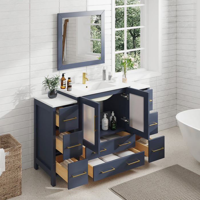 54" Single Sink Modern Bathroom Vanity Set with White Ceramic Top & Free Mirror – Large Storage Cabinet with 8 Drawers VA3030-54 - HomeBeyond