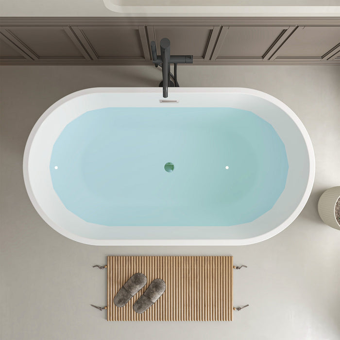 54" x 29" Non-Slip White Acrylic Freestanding Soaking Bathtub - HomeBeyond