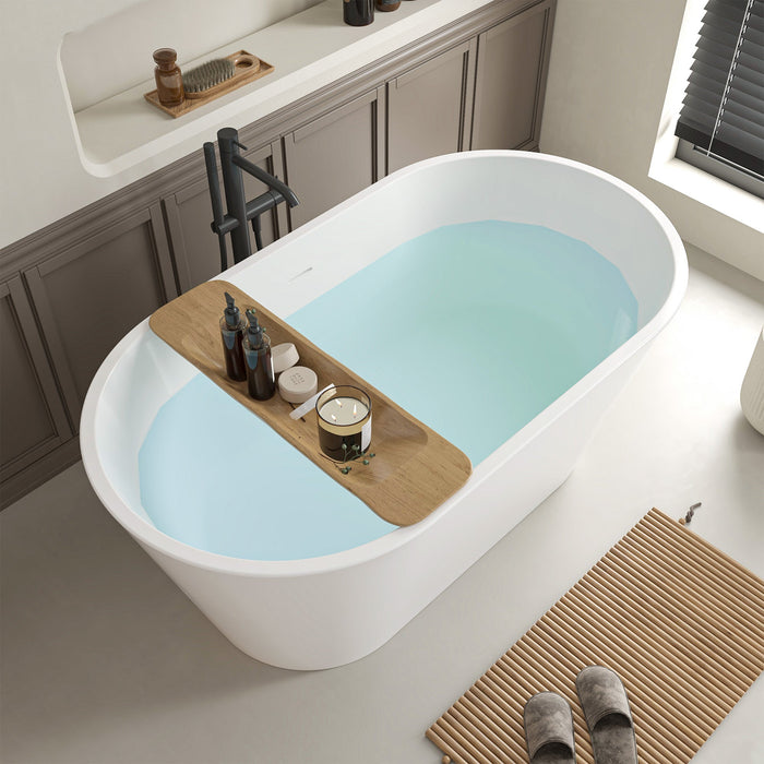 54" x 29" Non-Slip White Acrylic Freestanding Soaking Bathtub - HomeBeyond