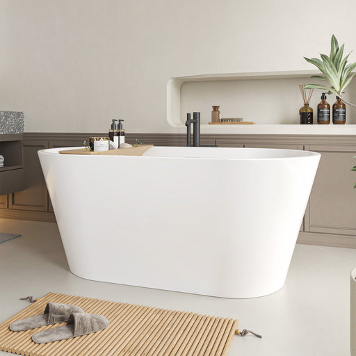 54" x 29" Non-Slip White Acrylic Freestanding Soaking Bathtub - HomeBeyond