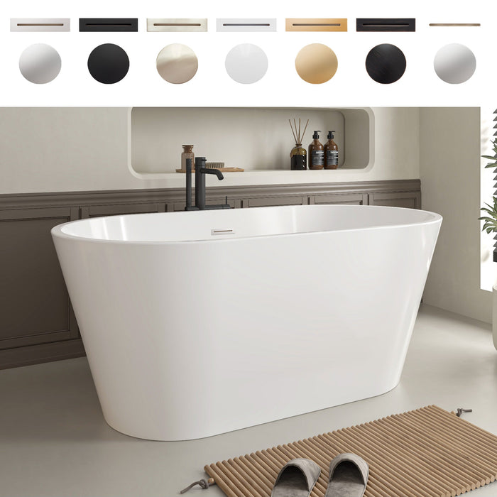 54" x 29" Non-Slip White Acrylic Freestanding Soaking Bathtub - HomeBeyond