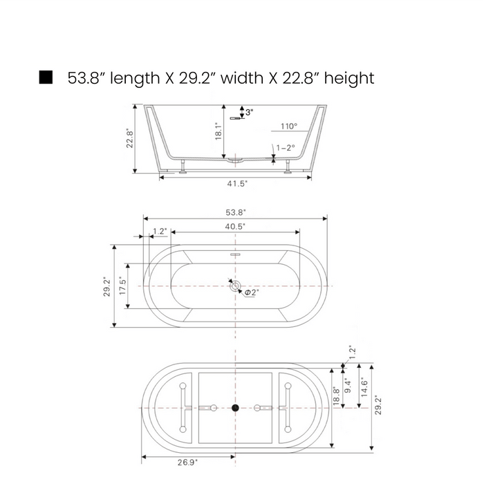 54" x 29" Non-Slip White Acrylic Freestanding Soaking Bathtub - HomeBeyond
