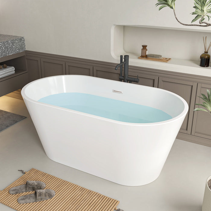 54" x 29" Non-Slip White Acrylic Freestanding Soaking Bathtub - HomeBeyond