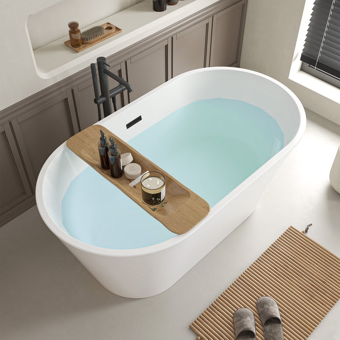 54" x 29" Non-Slip White Acrylic Freestanding Soaking Bathtub - HomeBeyond