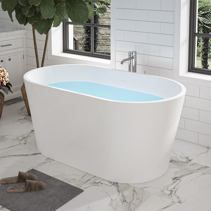 54" x 30" Modern Freestanding Acrylic Soaking Bathtub Glossy White Extra Small Soaker Tub Center Drain VA6815-XS - HomeBeyond