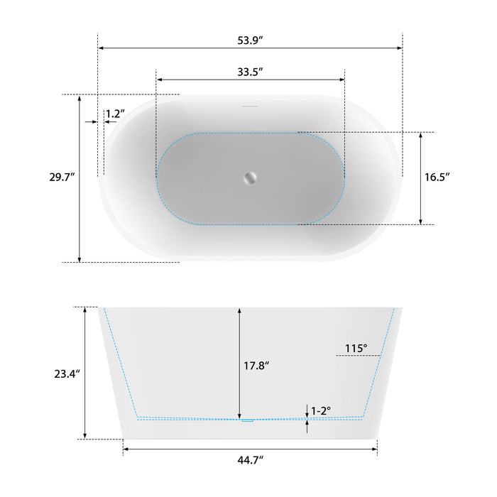 54" x 30" Modern Freestanding Acrylic Soaking Bathtub Glossy White Extra Small Soaker Tub Center Drain VA6815-XS - HomeBeyond