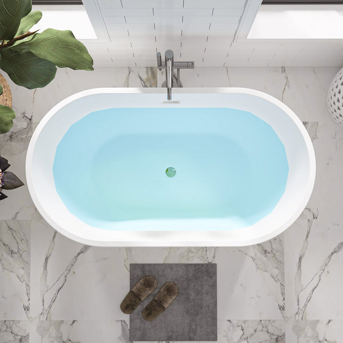 54" x 30" Modern Freestanding Acrylic Soaking Bathtub Glossy White Extra Small Soaker Tub Center Drain VA6815-XS - HomeBeyond