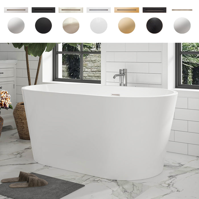 54" x 30" Modern Freestanding Acrylic Soaking Bathtub Glossy White Extra Small Soaker Tub Center Drain VA6815-XS - HomeBeyond