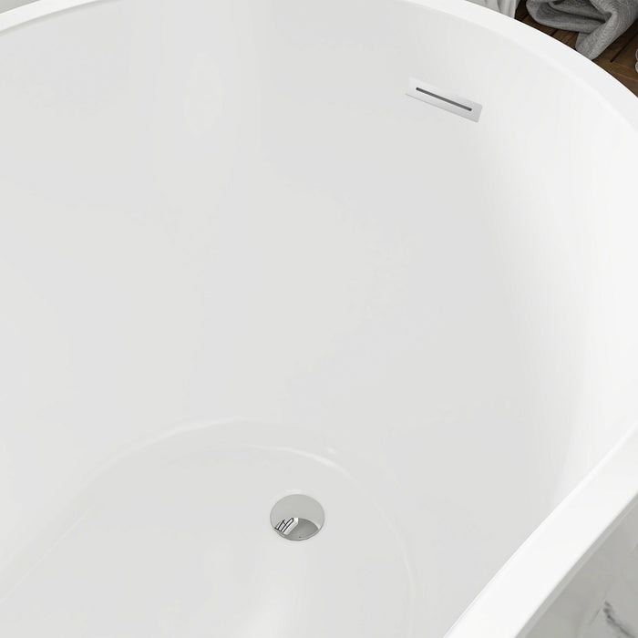 54"x28" Freestanding Acrylic Bathtub, Contemporary Design Soaking Tub with Slotted Overflow and Pop-up Drain - HomeBeyond