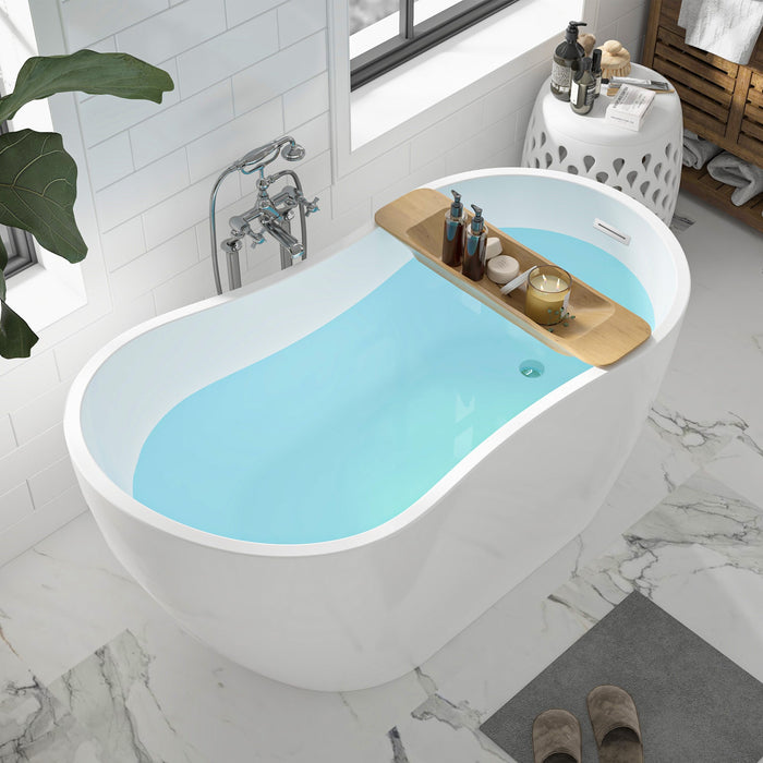 54"x28" Freestanding Acrylic Bathtub, Contemporary Design Soaking Tub with Slotted Overflow and Pop-up Drain - HomeBeyond