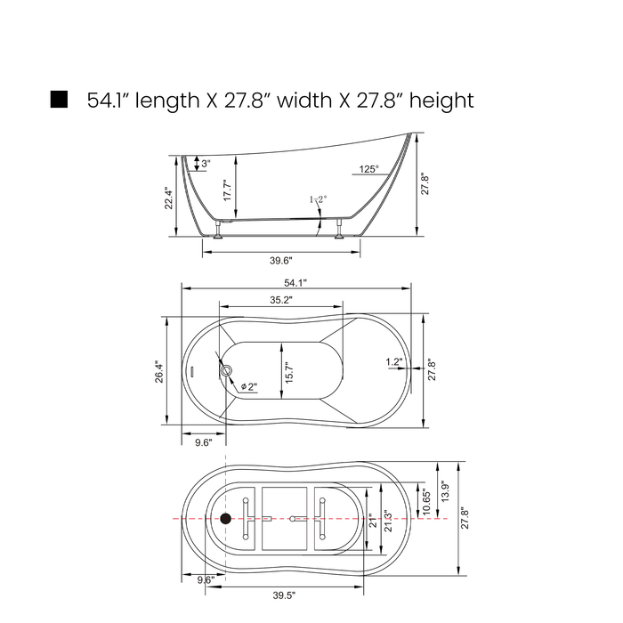 54"x28" Freestanding Acrylic Bathtub, Contemporary Design Soaking Tub with Slotted Overflow and Pop-up Drain - HomeBeyond