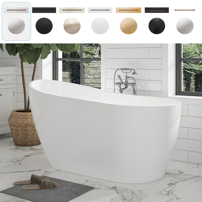 54"x28" Freestanding Acrylic Bathtub, Contemporary Design Soaking Tub with Slotted Overflow and Pop-up Drain - HomeBeyond