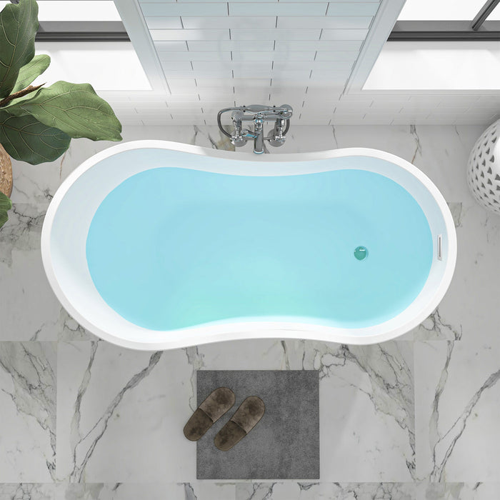 54"x28" Freestanding Acrylic Bathtub, Contemporary Design Soaking Tub with Slotted Overflow and Pop-up Drain - HomeBeyond