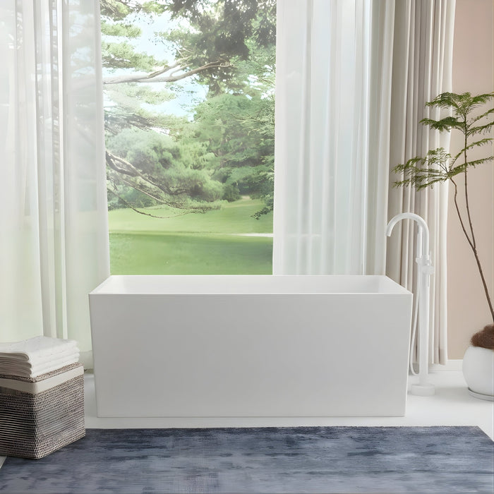 55" or 47" Freestanding Acrylic Bathtub, Contemporary Design Soaking Tub with Slotted Overflow and Pop - up Drain - HomeBeyond