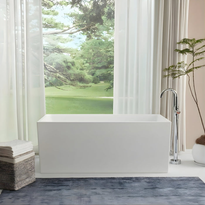 55" or 47" Freestanding Acrylic Bathtub, Contemporary Design Soaking Tub with Slotted Overflow and Pop - up Drain - HomeBeyond