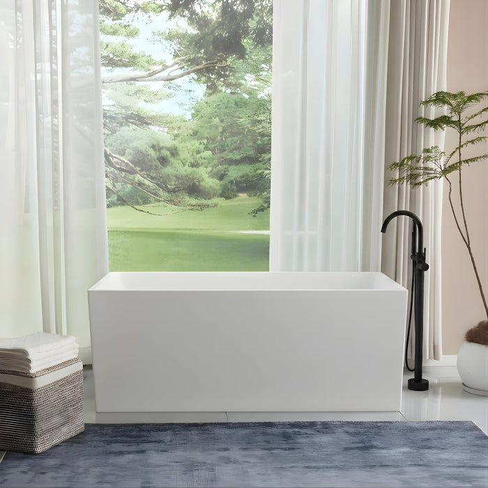55" or 47" Freestanding Acrylic Bathtub, Contemporary Design Soaking Tub with Slotted Overflow and Pop - up Drain - HomeBeyond