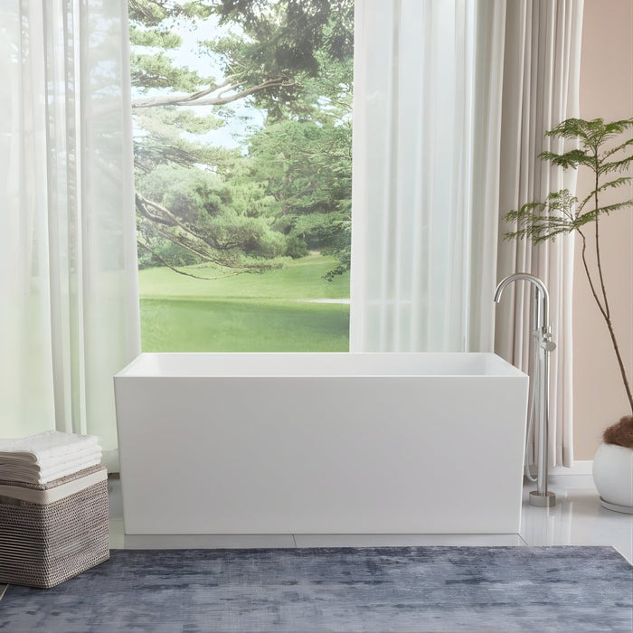 55" or 47" Freestanding Acrylic Bathtub, Contemporary Design Soaking Tub with Slotted Overflow and Pop - up Drain - HomeBeyond