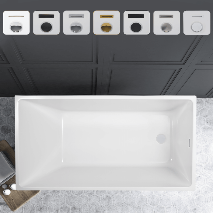 55" x 29" Freestanding Acrylic Bathtub, Contemporary Design Soaking Tub with Slotted Overflow and Pop-up Drain - HomeBeyond