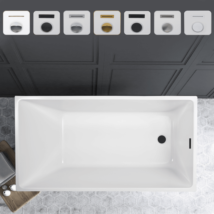 55" x 29" Freestanding Acrylic Bathtub, Contemporary Design Soaking Tub with Slotted Overflow and Pop-up Drain - HomeBeyond