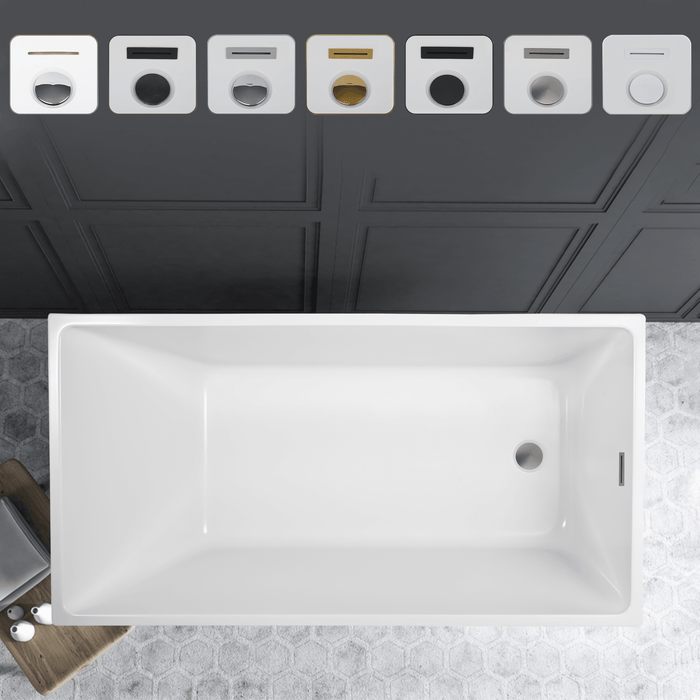 55" x 29" Freestanding Acrylic Bathtub, Contemporary Design Soaking Tub with Slotted Overflow and Pop-up Drain - HomeBeyond