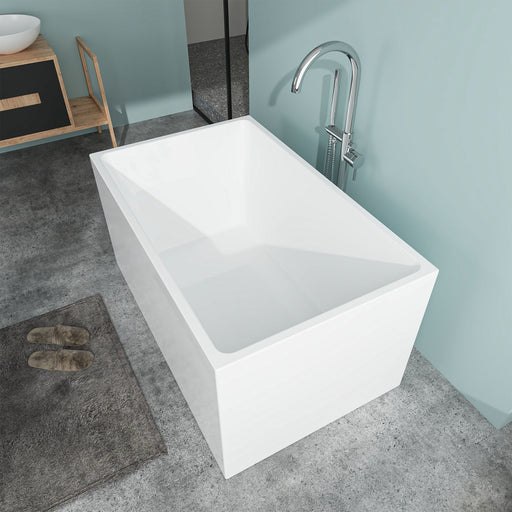 55" x 29" Modern Slipper Freestanding Solid Surface Soaking Bathtub White Soaker Tub Slotted Overflow VA6816B-M - HomeBeyond