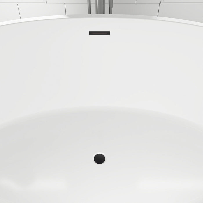 55" x 32" Modern Oval Freestanding Acrylic Soaking Bathtub White Compact Soaker Tub Center Drain VA6834-S - HomeBeyond