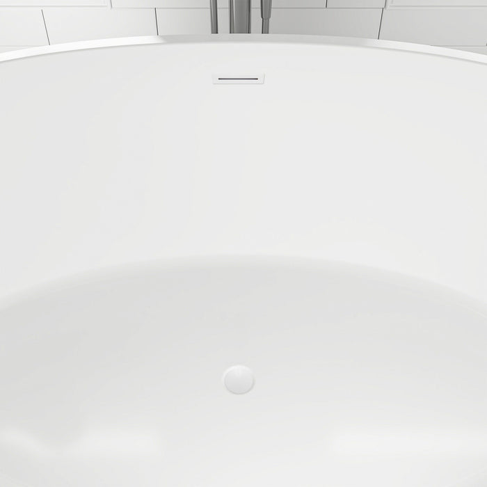 55" x 32" Modern Oval Freestanding Acrylic Soaking Bathtub White Compact Soaker Tub Center Drain VA6834-S - HomeBeyond