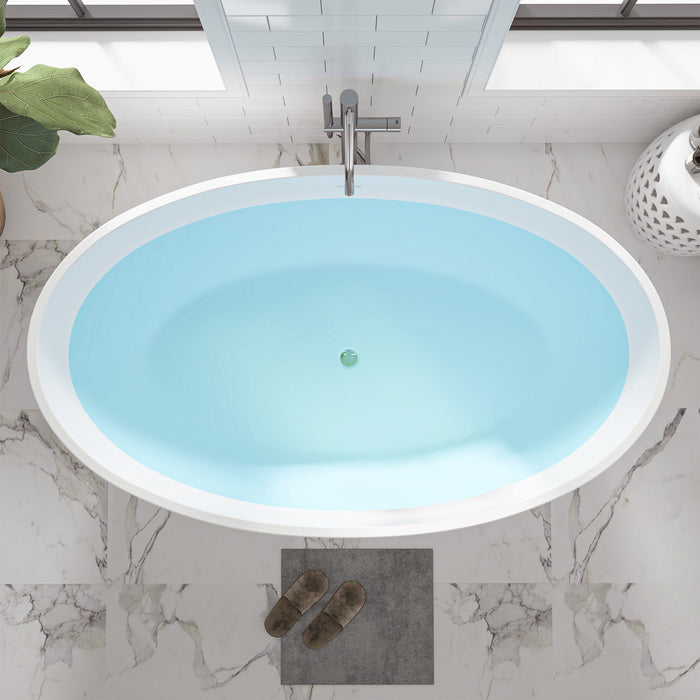 55" x 32" Modern Oval Freestanding Acrylic Soaking Bathtub White Compact Soaker Tub Center Drain VA6834-S - HomeBeyond