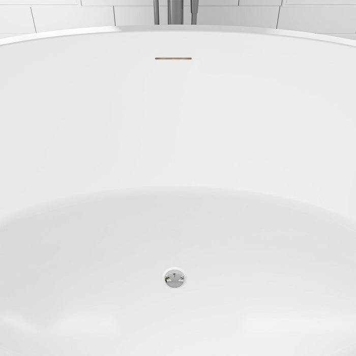 55" x 32" Modern Oval Freestanding Acrylic Soaking Bathtub White Compact Soaker Tub Center Drain VA6834-S - HomeBeyond