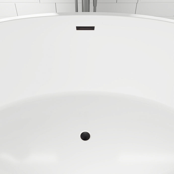 55" x 32" Modern Oval Freestanding Acrylic Soaking Bathtub White Compact Soaker Tub Center Drain VA6834-S - HomeBeyond