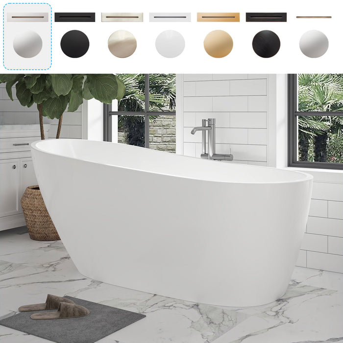 55"or 67" Freestanding Acrylic Bathtub Modern Stand Alone Soaking Tub - HomeBeyond