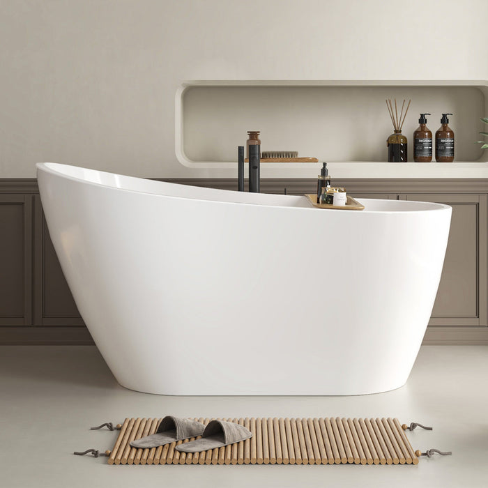 55"x28" Freestanding Acrylic Bathtub, Contemporary Design Soaking Tub with Overflow and Pop-up Drain - HomeBeyond