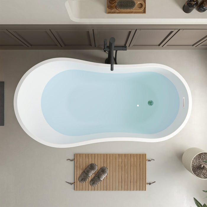 55"x28" Freestanding Acrylic Bathtub, Contemporary Design Soaking Tub with Overflow and Pop-up Drain - HomeBeyond