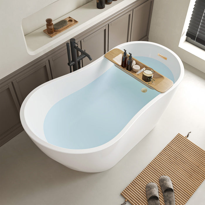 55"x28" Freestanding Acrylic Bathtub, Contemporary Design Soaking Tub with Overflow and Pop-up Drain - HomeBeyond