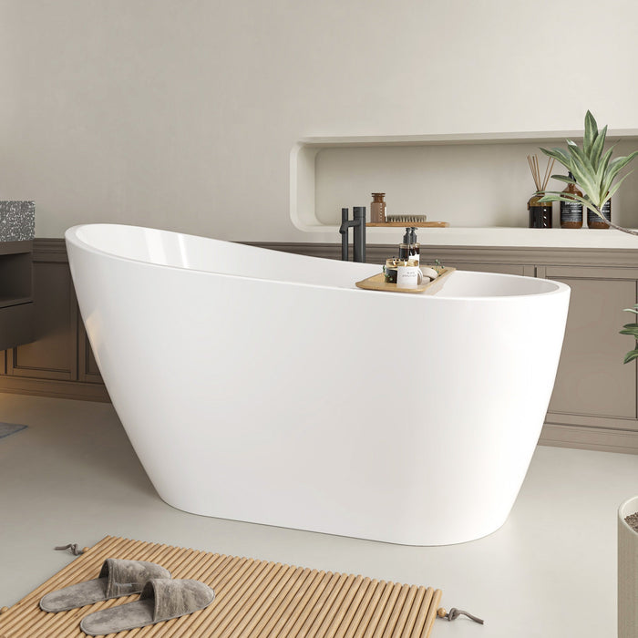 55"x28" Freestanding Acrylic Bathtub, Contemporary Design Soaking Tub with Overflow and Pop-up Drain - HomeBeyond