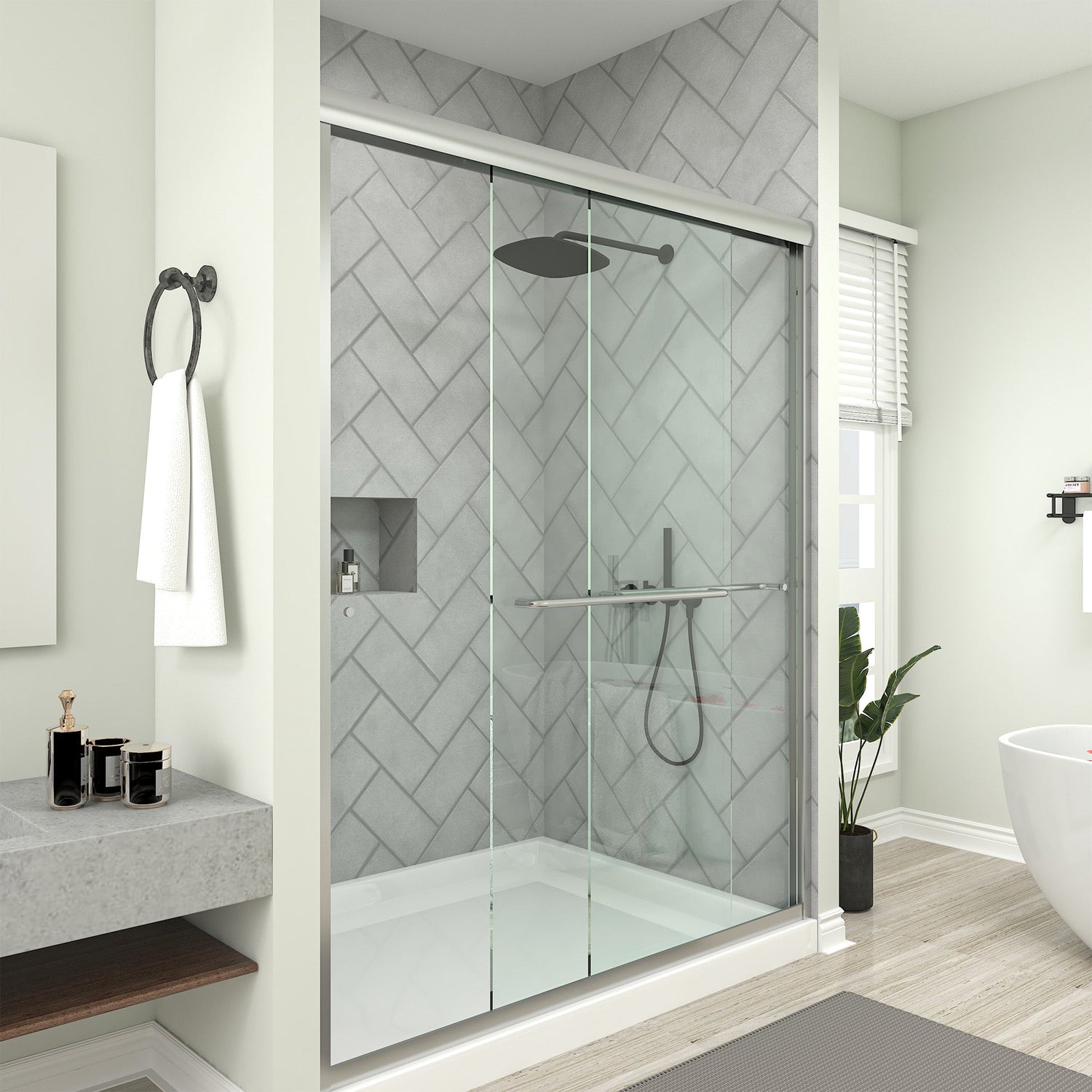56–60" W x 76" Frameless Sliding Shower Door with Explosion-Proof Clear Glass - HomeBeyond