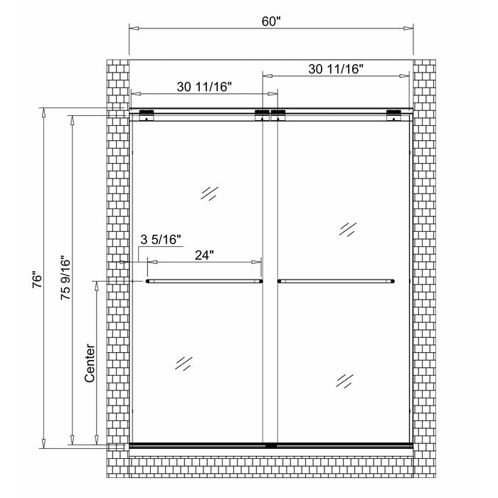 56–60" W x 76" Frameless Sliding Shower Door with Explosion-Proof Clear Glass - HomeBeyond