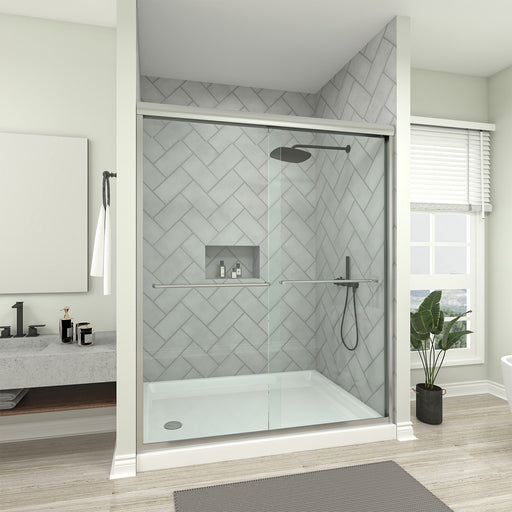 56–60" W x 76" Frameless Sliding Shower Door with Explosion-Proof Clear Glass - HomeBeyond