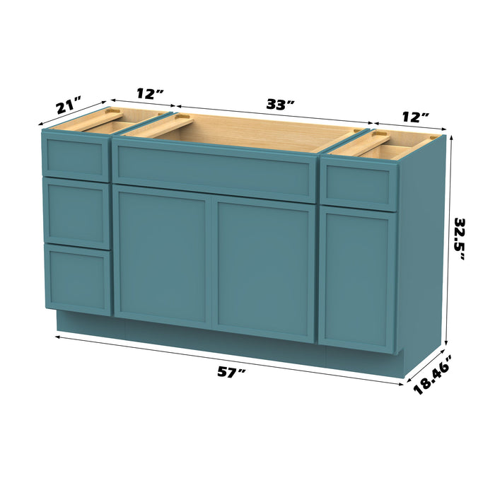 57" Modern Freestanding Birch & Plywood Bathroom Vanity Base Only – Shaker Style Storage Cabinet with 4 Drawers & 3 Soft-Closing Doors VA41123-33-121 - HomeBeyond
