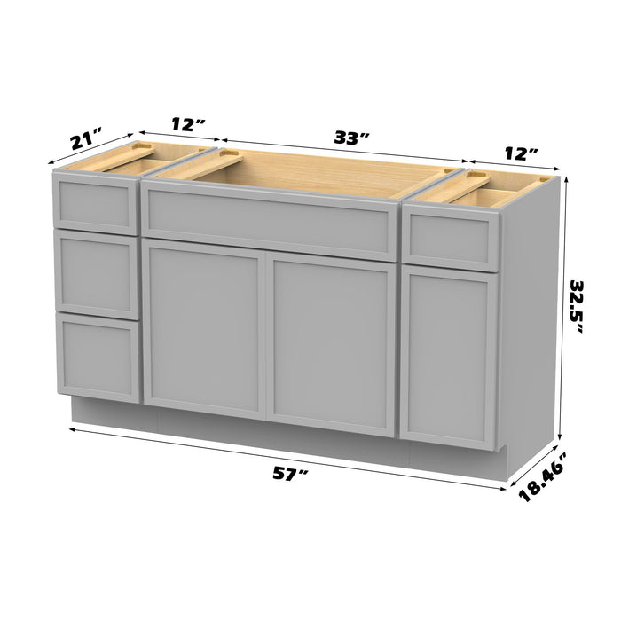 57" Modern Freestanding Birch & Plywood Bathroom Vanity Base Only – Shaker Style Storage Cabinet with 4 Drawers & 3 Soft-Closing Doors VA41123-33-121 - HomeBeyond