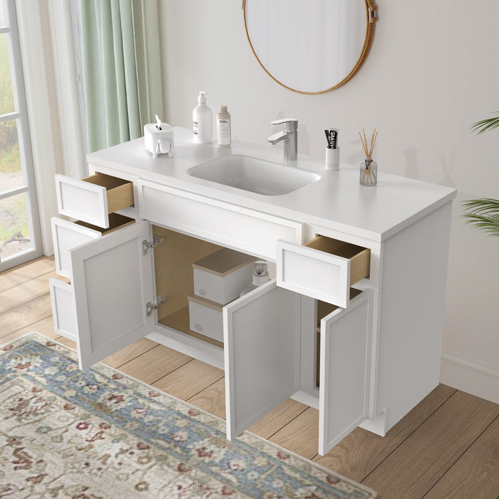 57" Modern Freestanding Birch & Plywood Bathroom Vanity Base Only – Shaker Style Storage Cabinet with 4 Drawers & 3 Soft-Closing Doors VA41123-33-121 - HomeBeyond