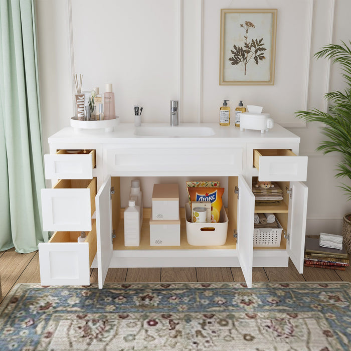 57" Plywood Bathroom Vanity Cabinet without Top - 4 Drawers & 3 Doors - HomeBeyond