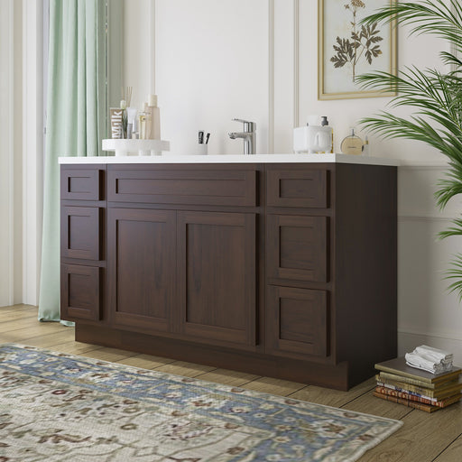 57" Plywood Bathroom Vanity Cabinet without Top - 6 Drawers & 2 Doors - HomeBeyond