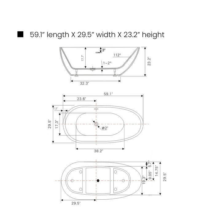 59" Modern Standalone Acrylic Soaking Tub -VA6515 - HomeBeyond